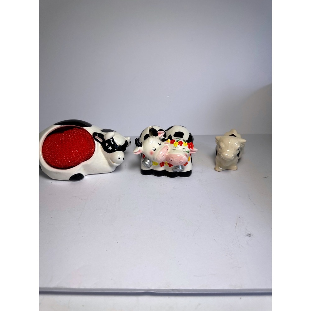 Cow Kitchen Set‎ White Black Good Farmhouse Ceramic Sponge Holder Bank